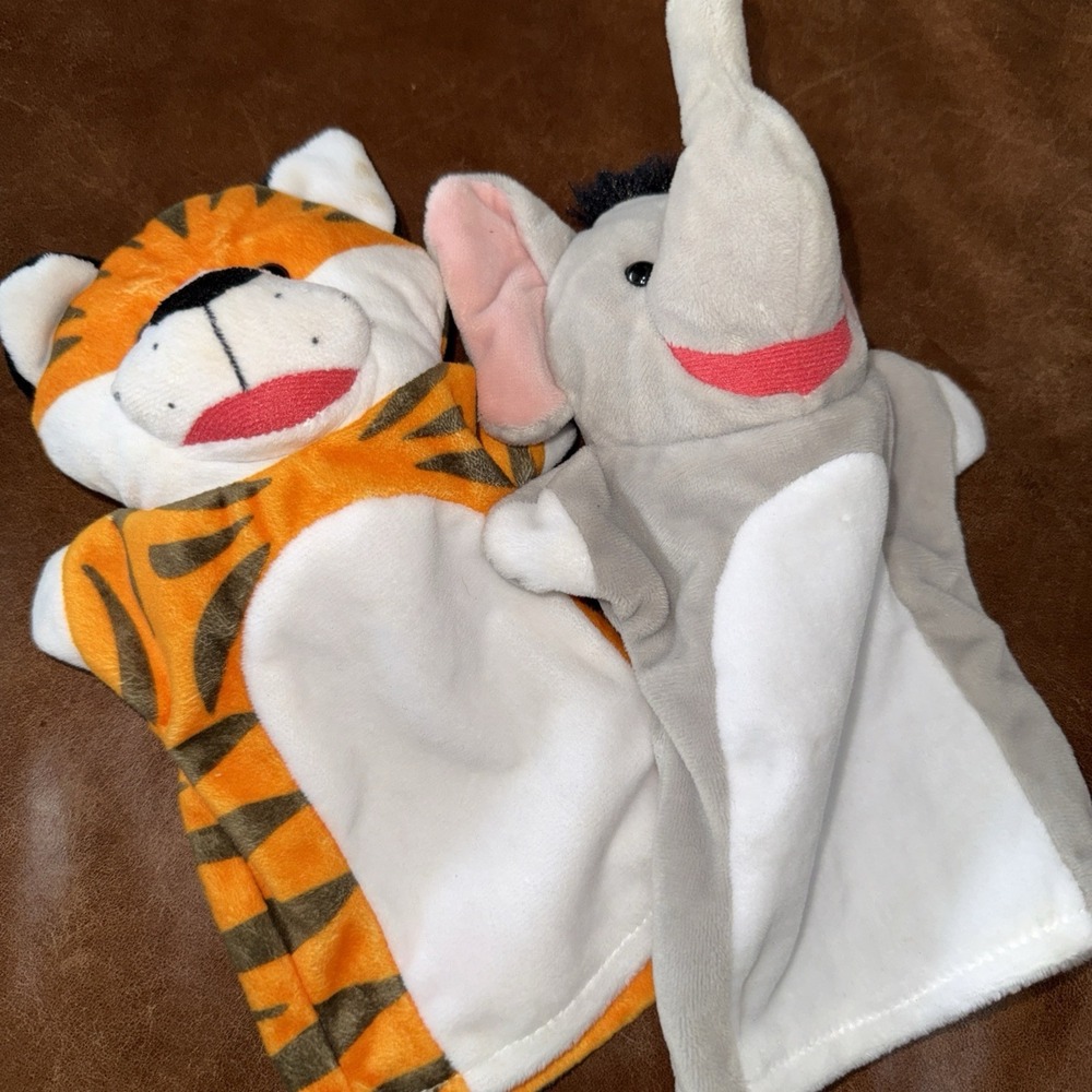 Melissa & Doug  Lot of 2 Hand Puppets Tiger Elephant Imaginative Play